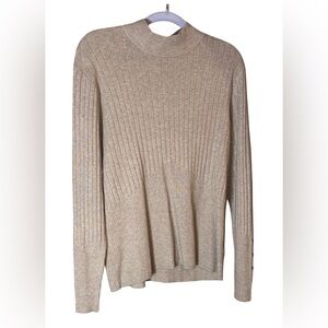 Classic Per Una Beige Ribbed Knit Sweater top golden buttons on sleeves neutral